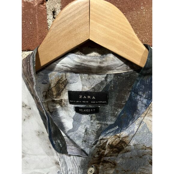 Zara Mens Multicolor Geometric Pattern Long Sleeve Button Up Shirt Size Medium - Picture 3 of 3